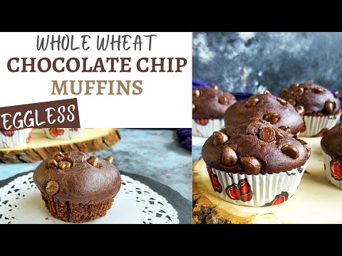 Eggless Whole Wheat Chocolate Chip Muffins | healthy muffins | whole wheat muffins | in hindi