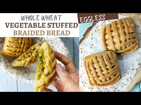 Whole Wheat Vegetable Stuffed Braided Bread | bread recipes | eggless | in hindi