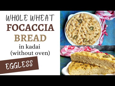 whole wheat focaccia bread recipe | without oven | in kadai | eggless herbed focaccia | in hindi